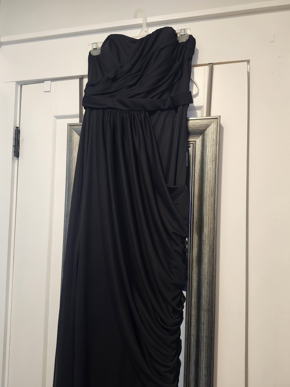 David's Bridal Black Strapless Ruched Evening Gown | Size 8 | Wedding